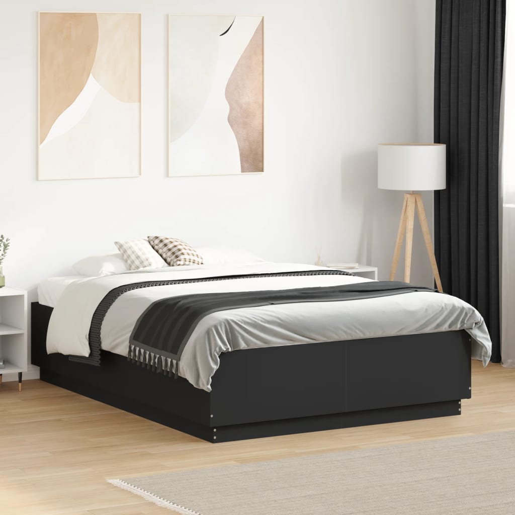 fekete szerelt fa ágykeret LED-del 120 x 190 cm
