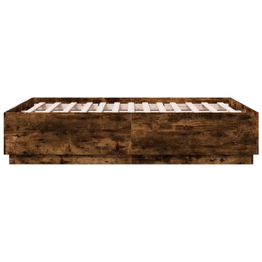 füstös tölgy színű szerelt fa ágykeret LED-del 120 x 190 cm