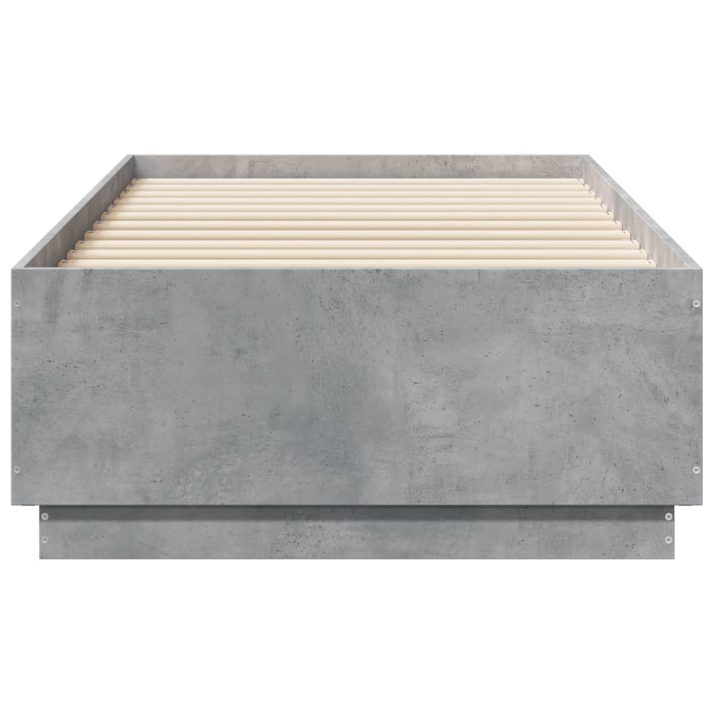 betonszürke szerelt fa ágykeret LED-del 90 x 190 cm