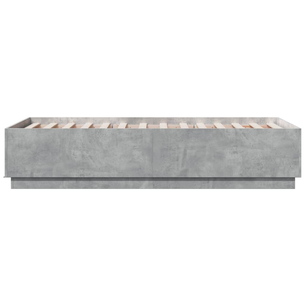 betonszürke szerelt fa ágykeret LED-del 90 x 190 cm