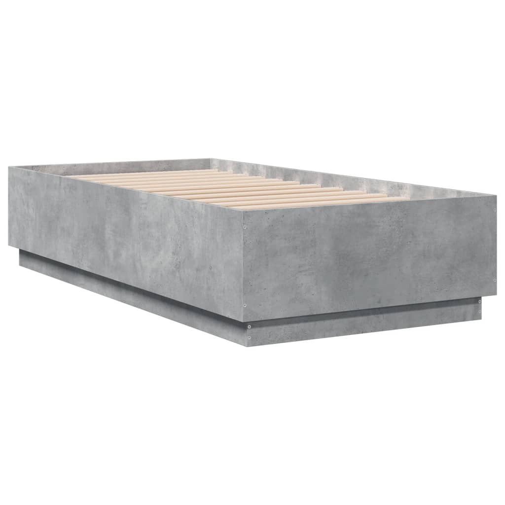 betonszürke szerelt fa ágykeret LED-del 90 x 190 cm