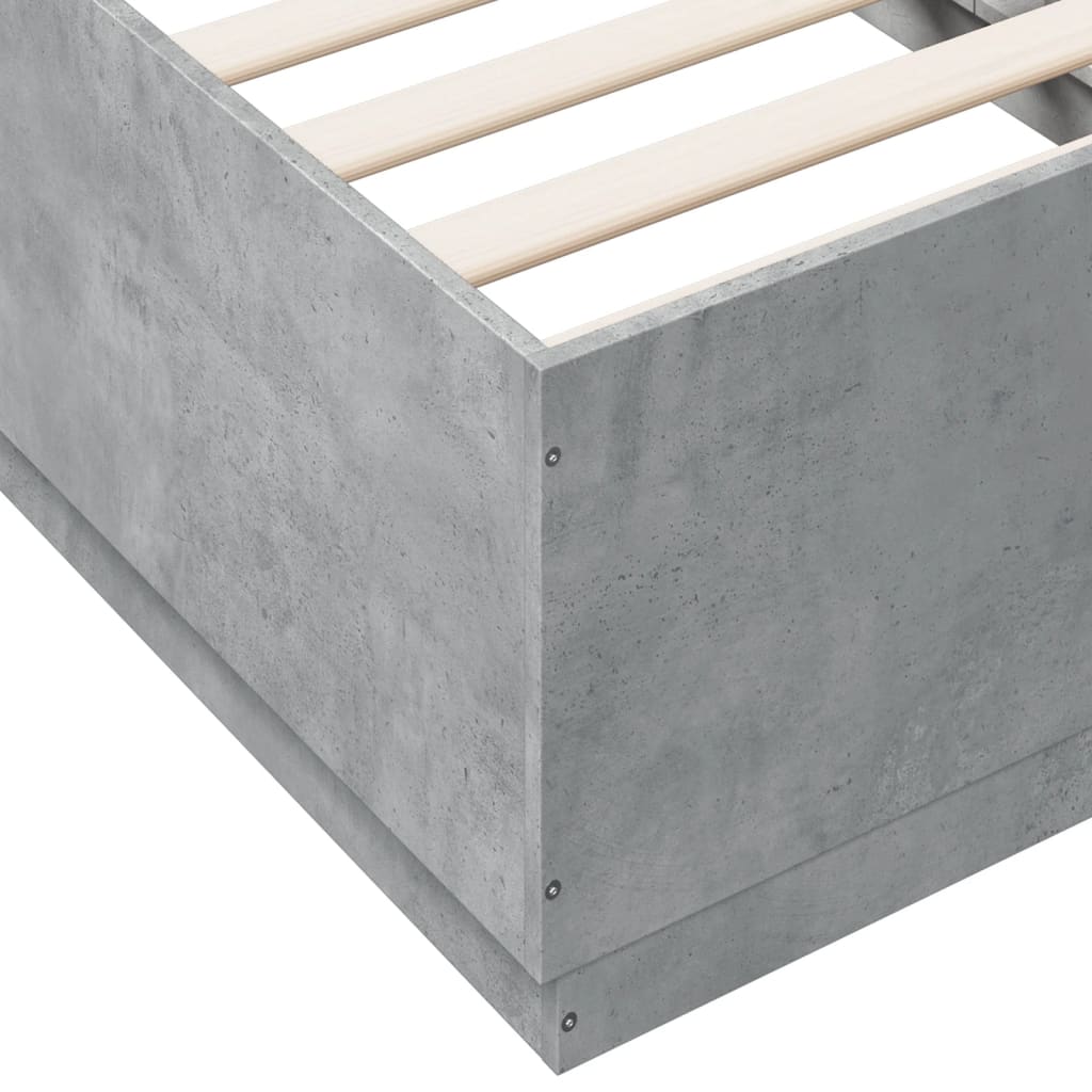 betonszürke szerelt fa ágykeret LED-del 90 x 190 cm