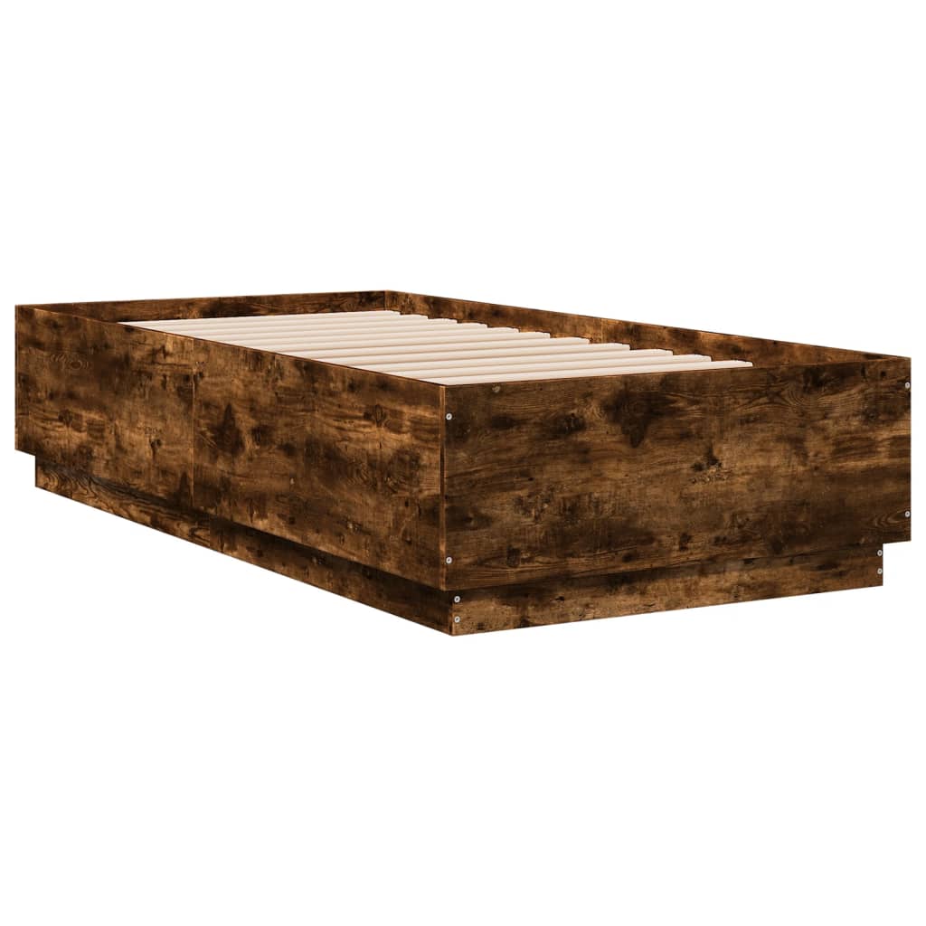 füstös tölgy színű szerelt fa ágykeret LED-del 90 x 190 cm