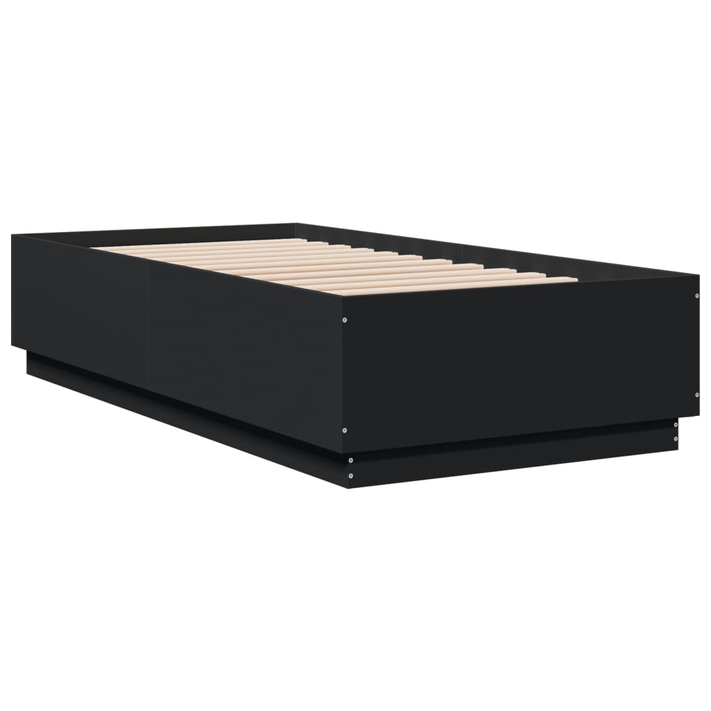 fekete szerelt fa ágykeret LED-del 75x190 cm