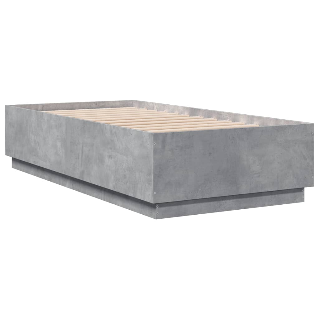 betonszürke szerelt fa ágykeret LED-del 75 x 190 cm