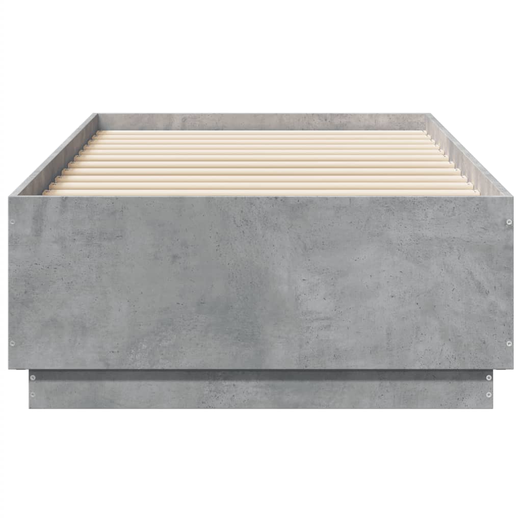 betonszürke szerelt fa ágykeret LED-del 75 x 190 cm