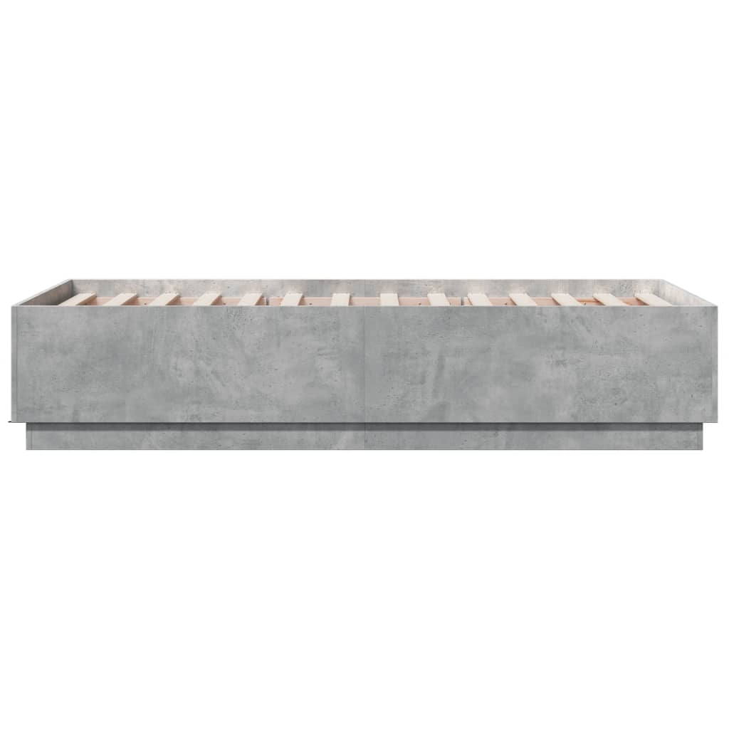 betonszürke szerelt fa ágykeret LED-del 75 x 190 cm