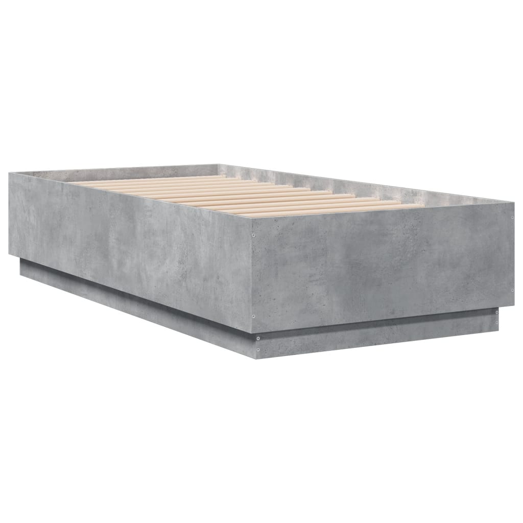 betonszürke szerelt fa ágykeret LED-del 75 x 190 cm