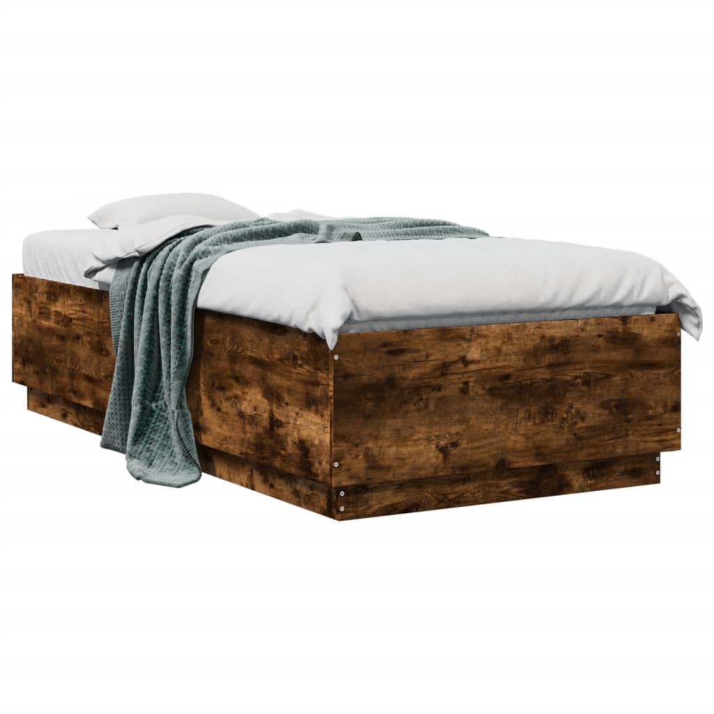 füstös tölgy színű szerelt fa ágykeret LED-del 75x190 cm