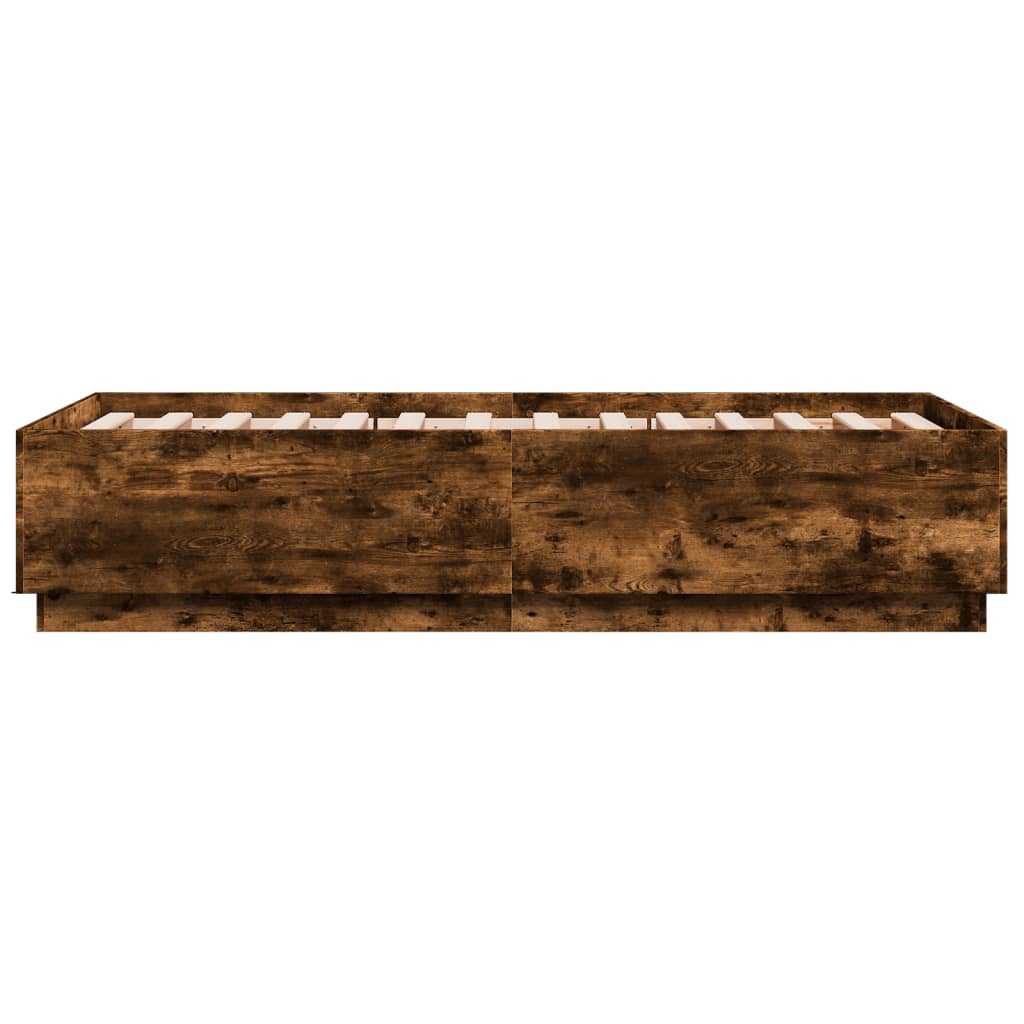 füstös tölgy színű szerelt fa ágykeret LED-del 75x190 cm
