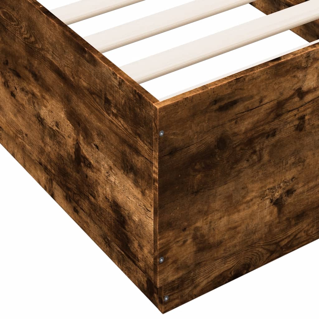 füstös tölgy színű szerelt fa ágykeret LED-del 75x190 cm