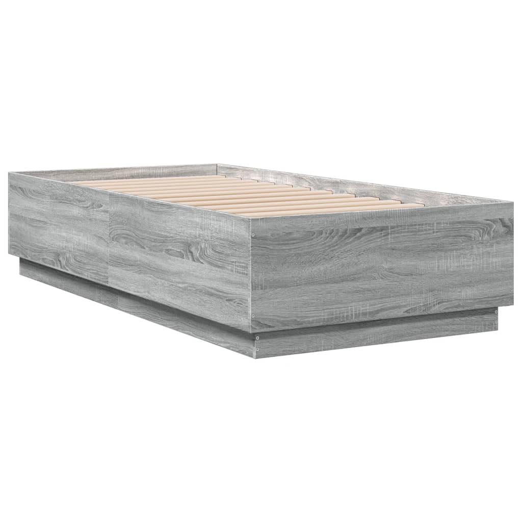 szürke sonoma színű szerelt fa ágykeret LED-del 75x190 cm