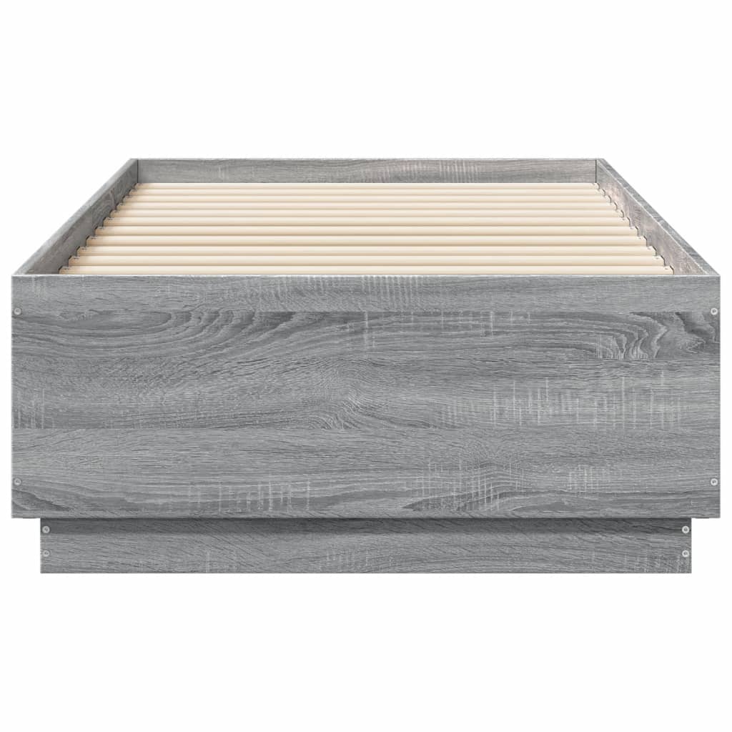 szürke sonoma színű szerelt fa ágykeret LED-del 75x190 cm