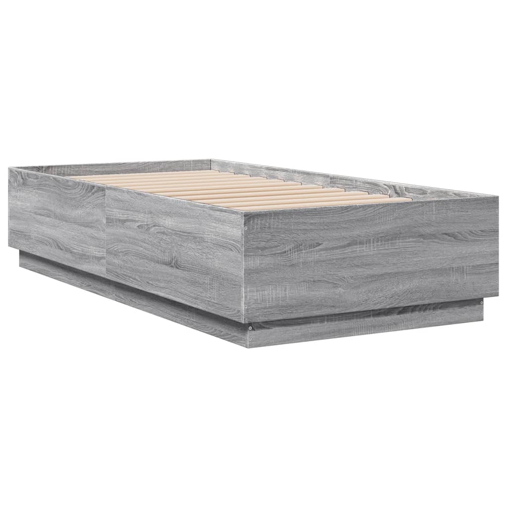 szürke sonoma színű szerelt fa ágykeret LED-del 75x190 cm