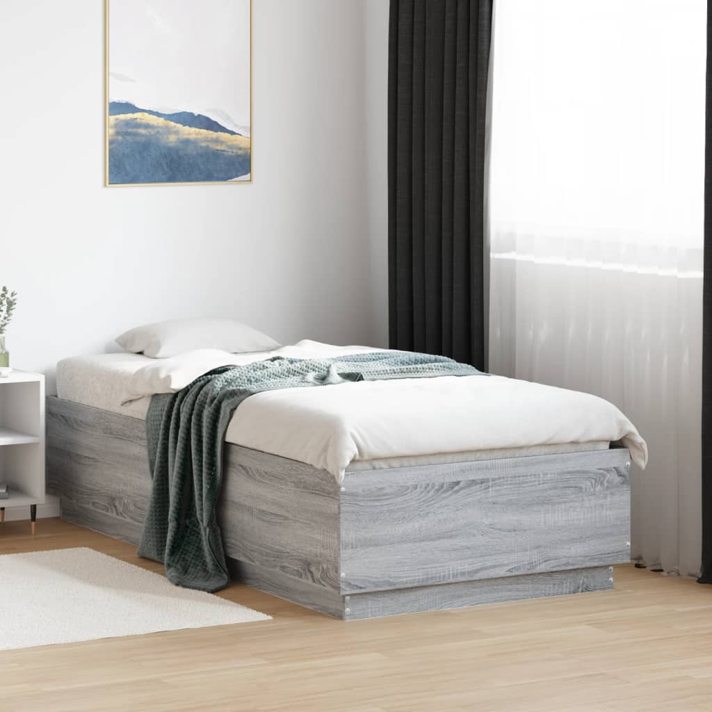 szürke sonoma színű szerelt fa ágykeret LED-del 75x190 cm