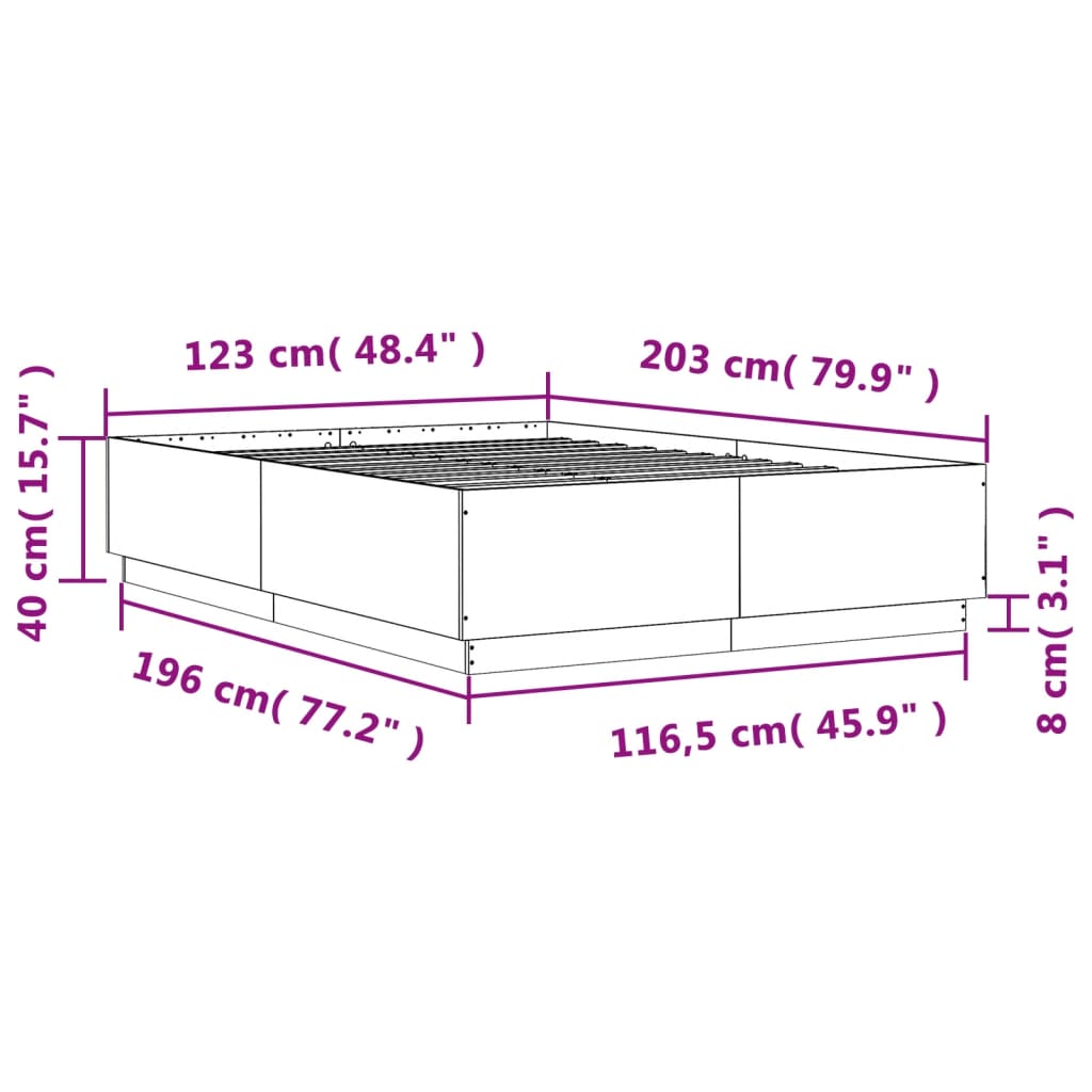 füstös tölgy színű szerelt fa ágykeret 120 x 200 cm