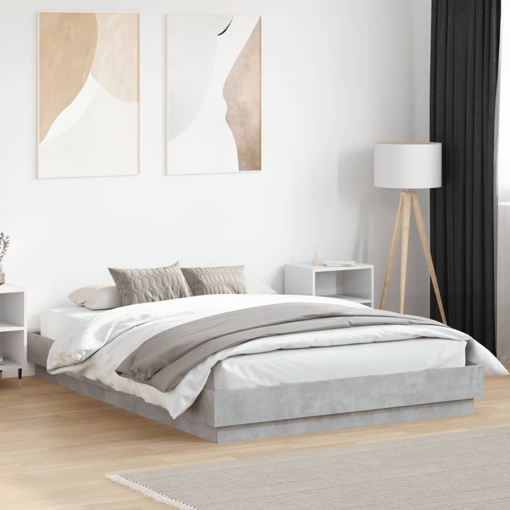 betonszürke ágykeret LED-világítással 150x200 cm