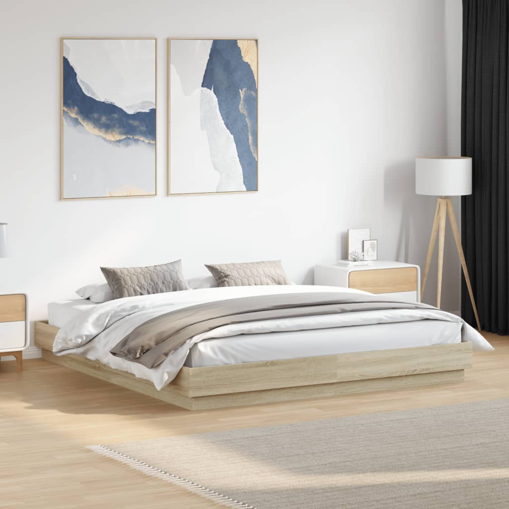 sonoma tölgyszínű szerelt fa ágykeret 200 x 200 cm