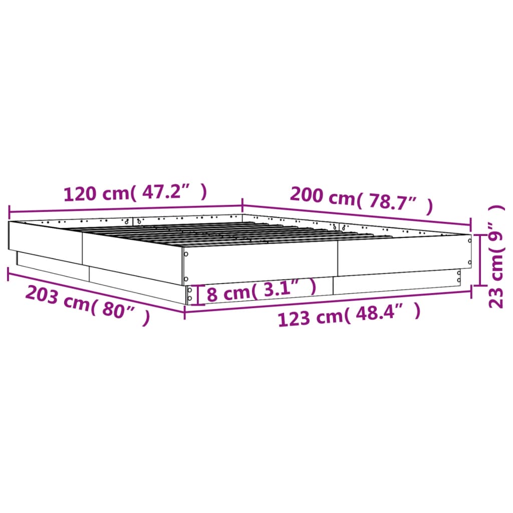 betonszürke szerelt fa ágykeret 120 x 200 cm