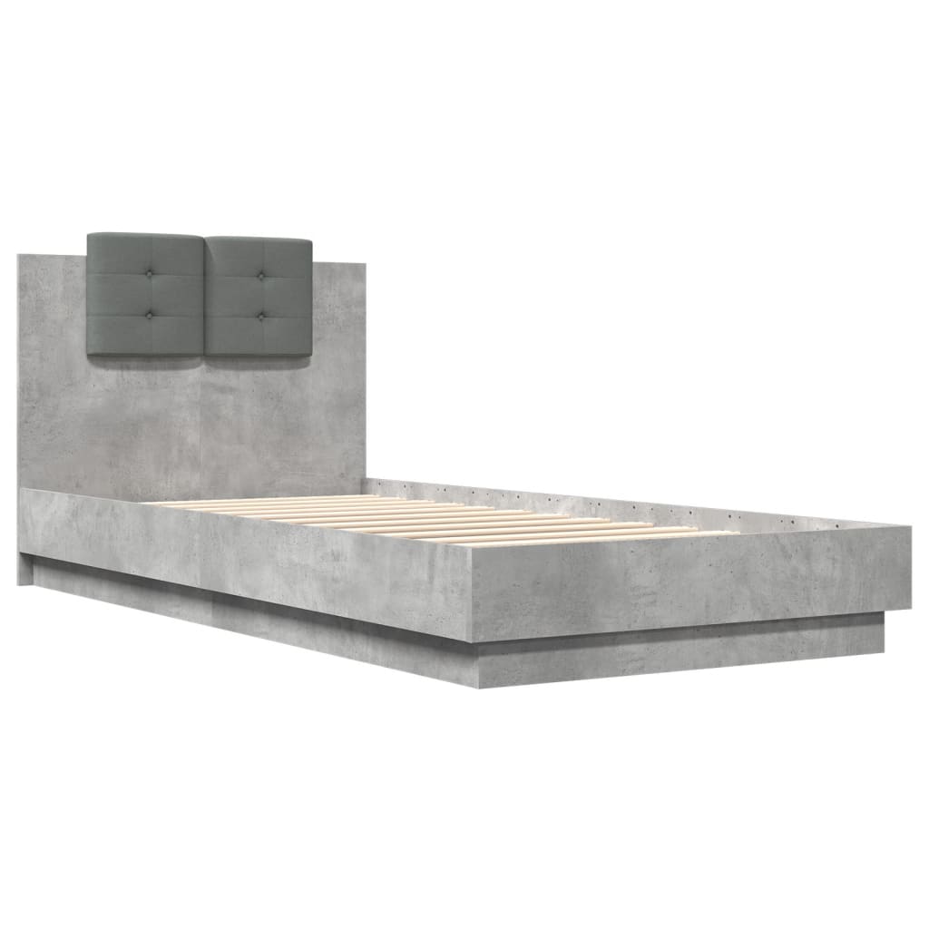 betonszürke szerelt fa ágykeret fejtámlával 100x200 cm