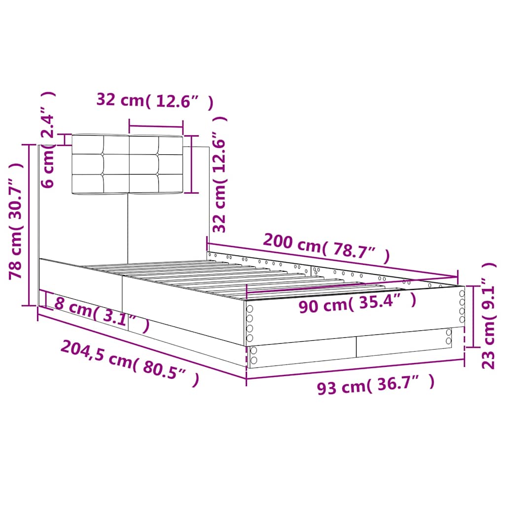 fekete szerelt fa ágykeret fejtámlával 90 x 200 cm
