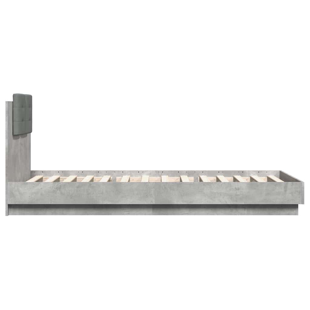 betonszürke szerelt fa ágykeret fejtámlával 90 x 200 cm