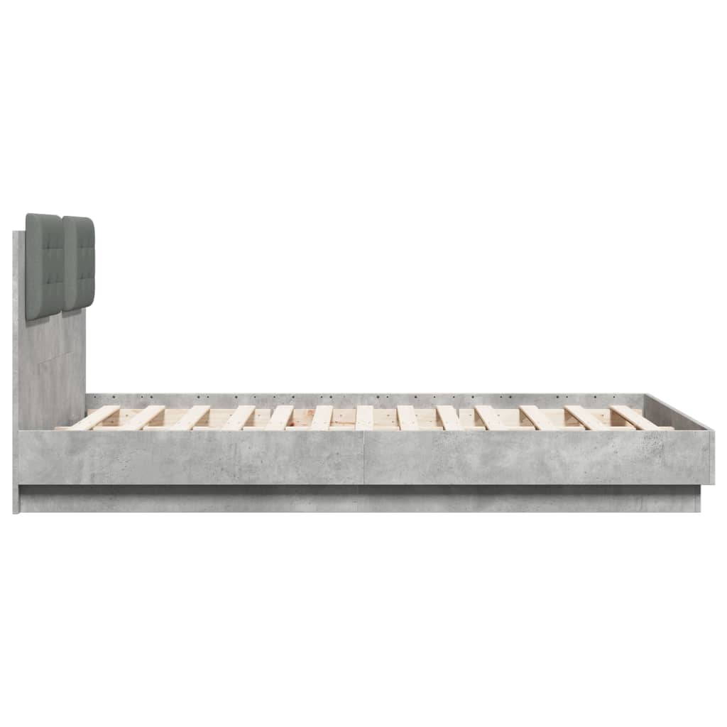 betonszürke szerelt fa ágykeret fejtámlával 135x190 cm