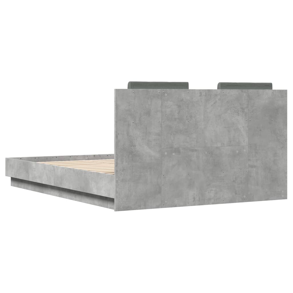 betonszürke szerelt fa ágykeret fejtámlával 135x190 cm