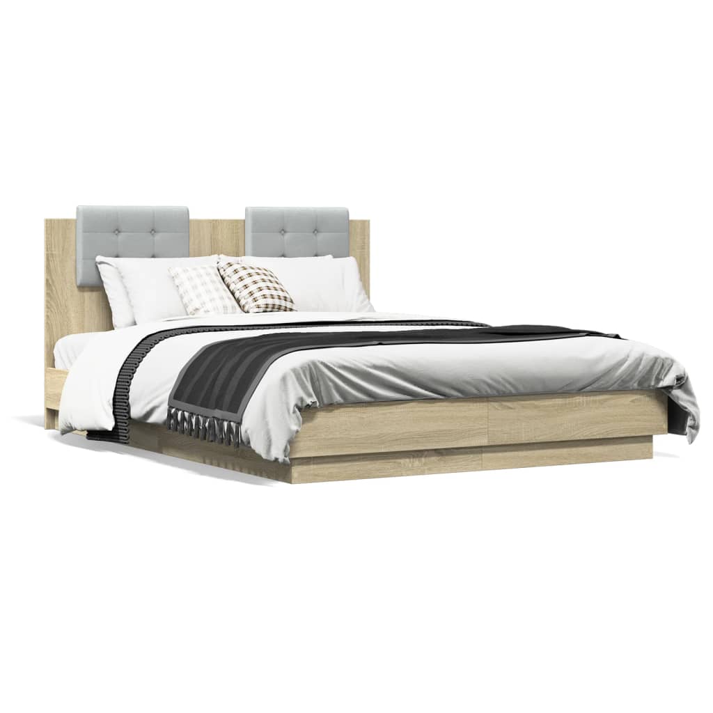 sonoma tölgy színű szerelt fa ágykeret fejtámlával 120 x 190 cm