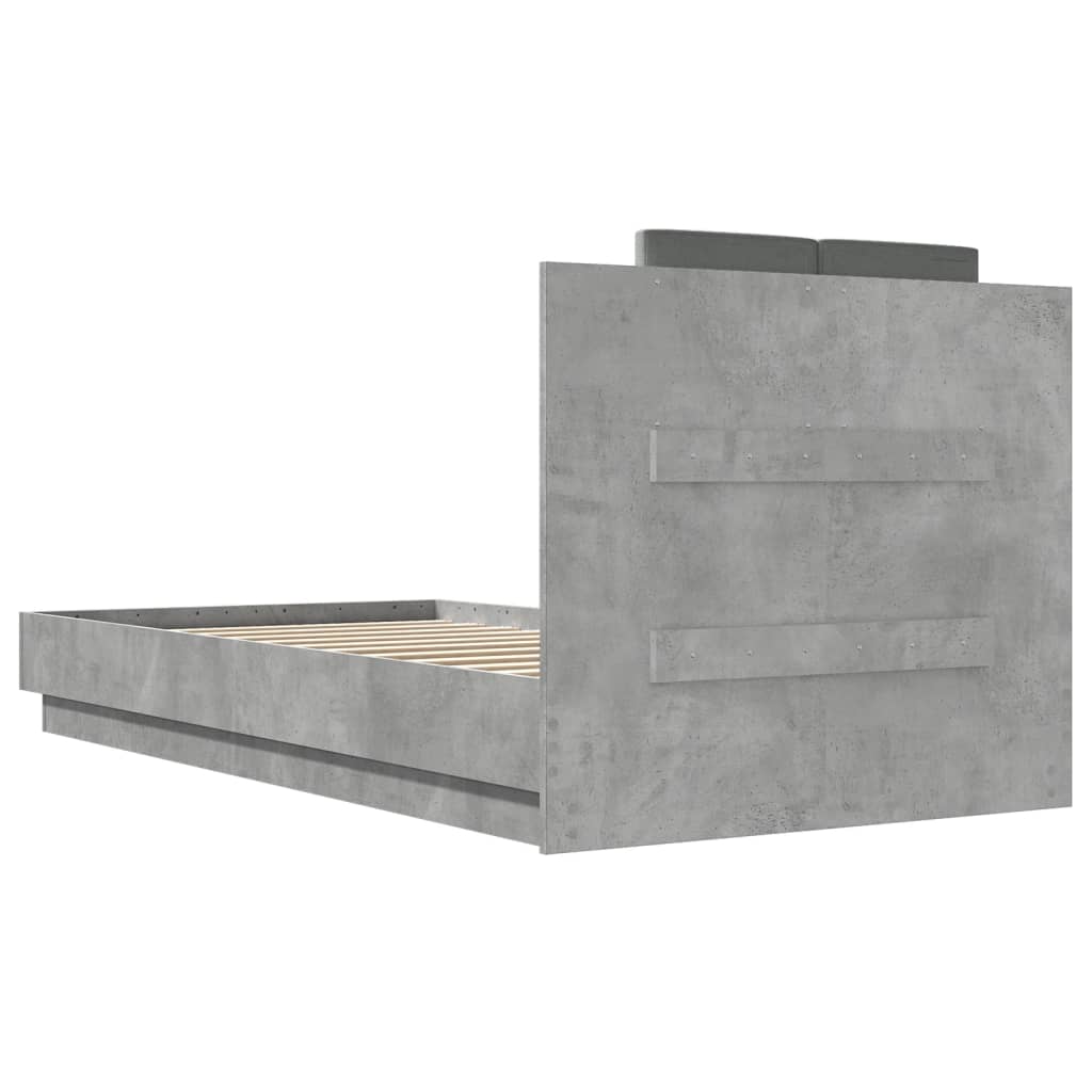 betonszürke szerelt fa ágykeret fejtámlával 90 x 190 cm
