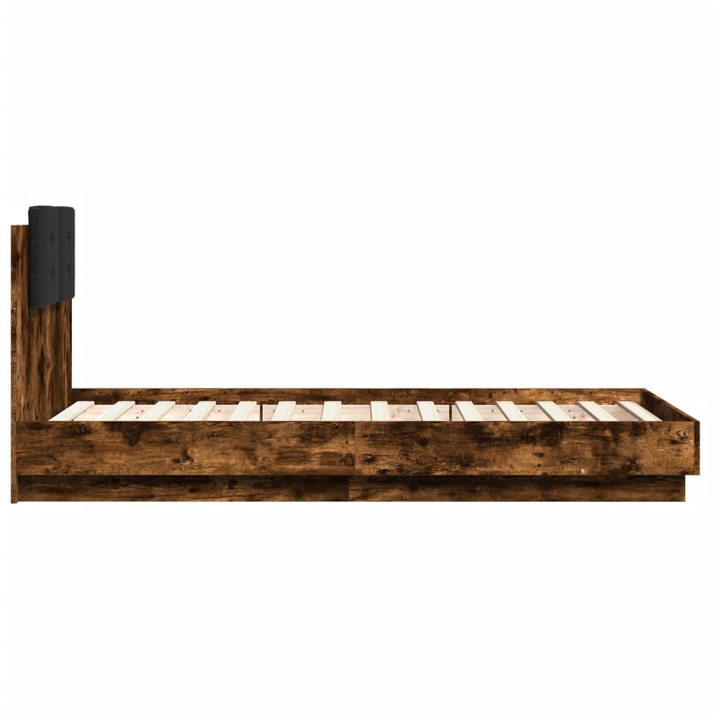 füstös tölgy színű szerelt fa ágykeret fejtámlával 90 x 190 cm