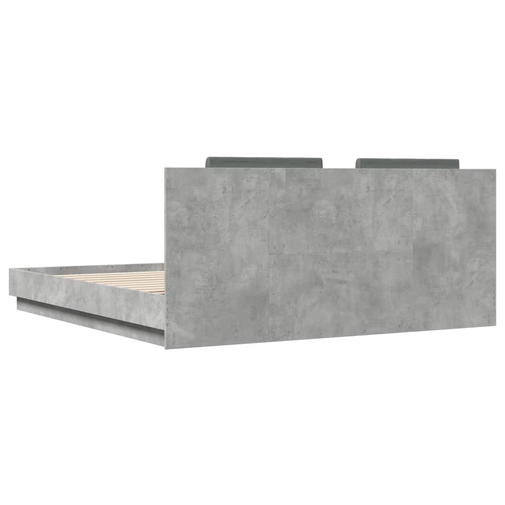 betonszürke ágykeret fejtámlával és LED-világítással 200x200 cm