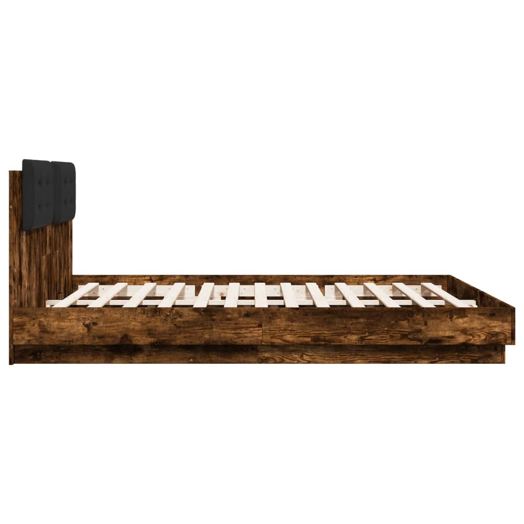 füstös tölgy színű ágykeret fejtámlával és LED-ekkel 200x200 cm