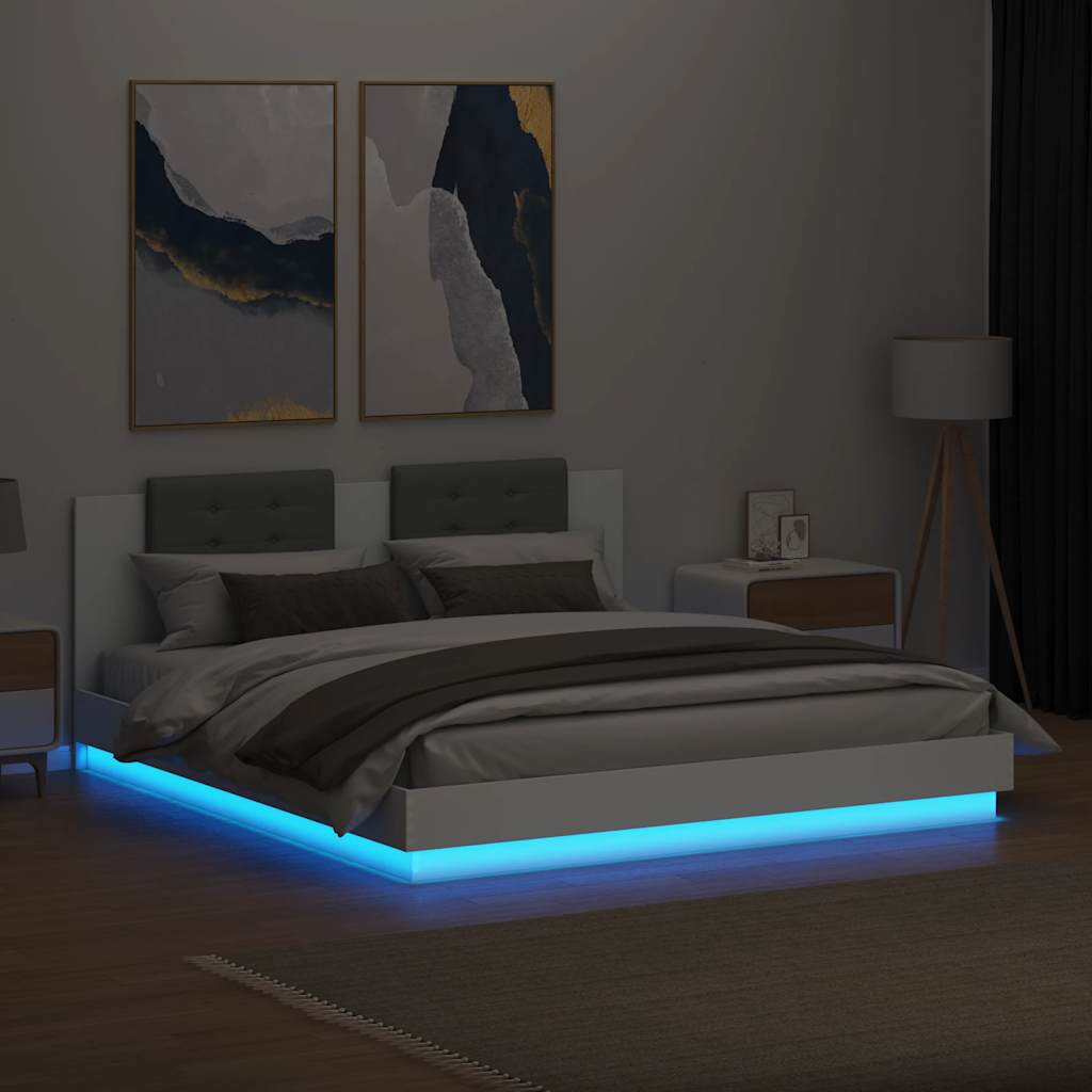 fehér ágykeret fejtámlával és LED-világítással 180 x 200 cm