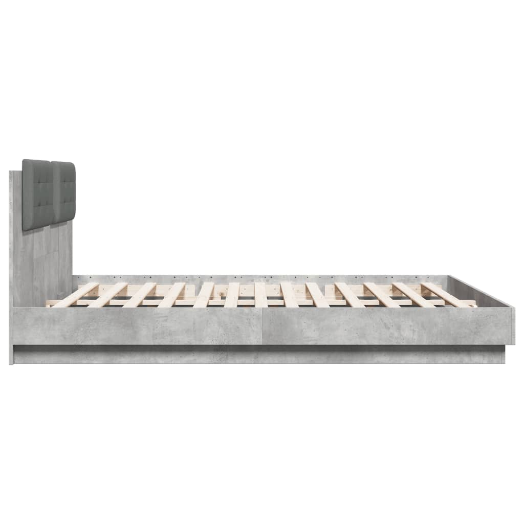 betonszürke ágykeret fejtámlával és LED-világítással 180x200 cm