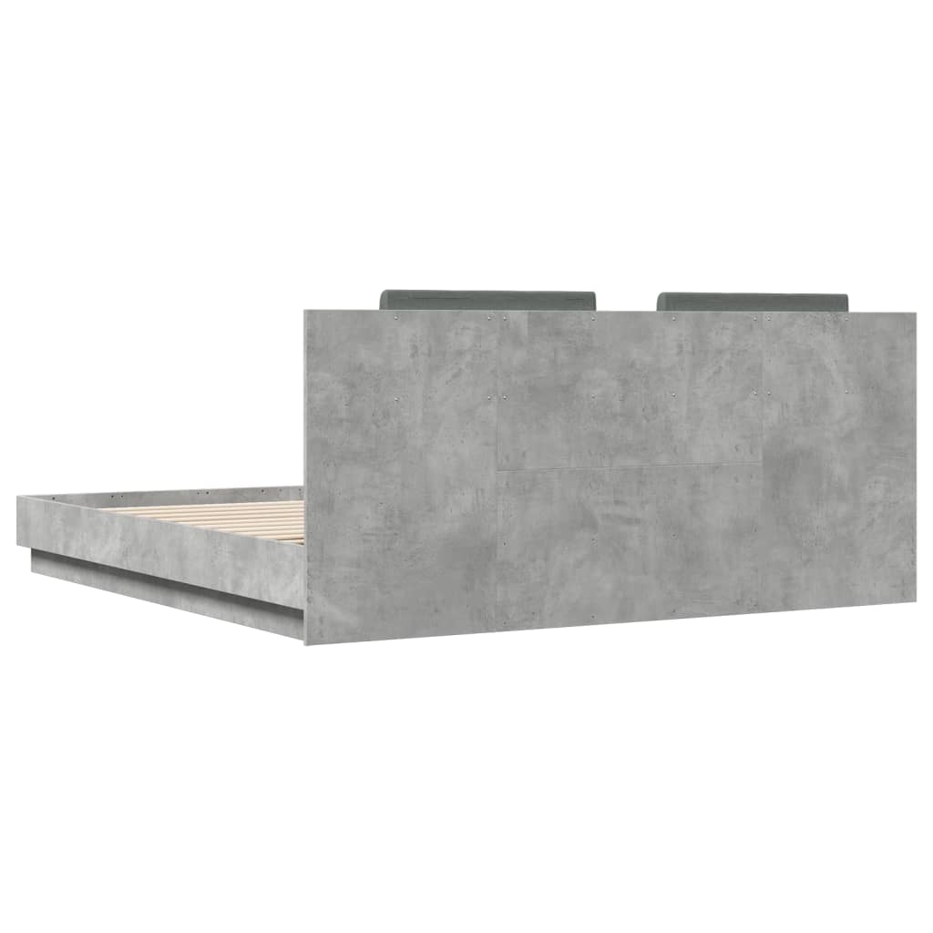 betonszürke ágykeret fejtámlával és LED-világítással 180x200 cm