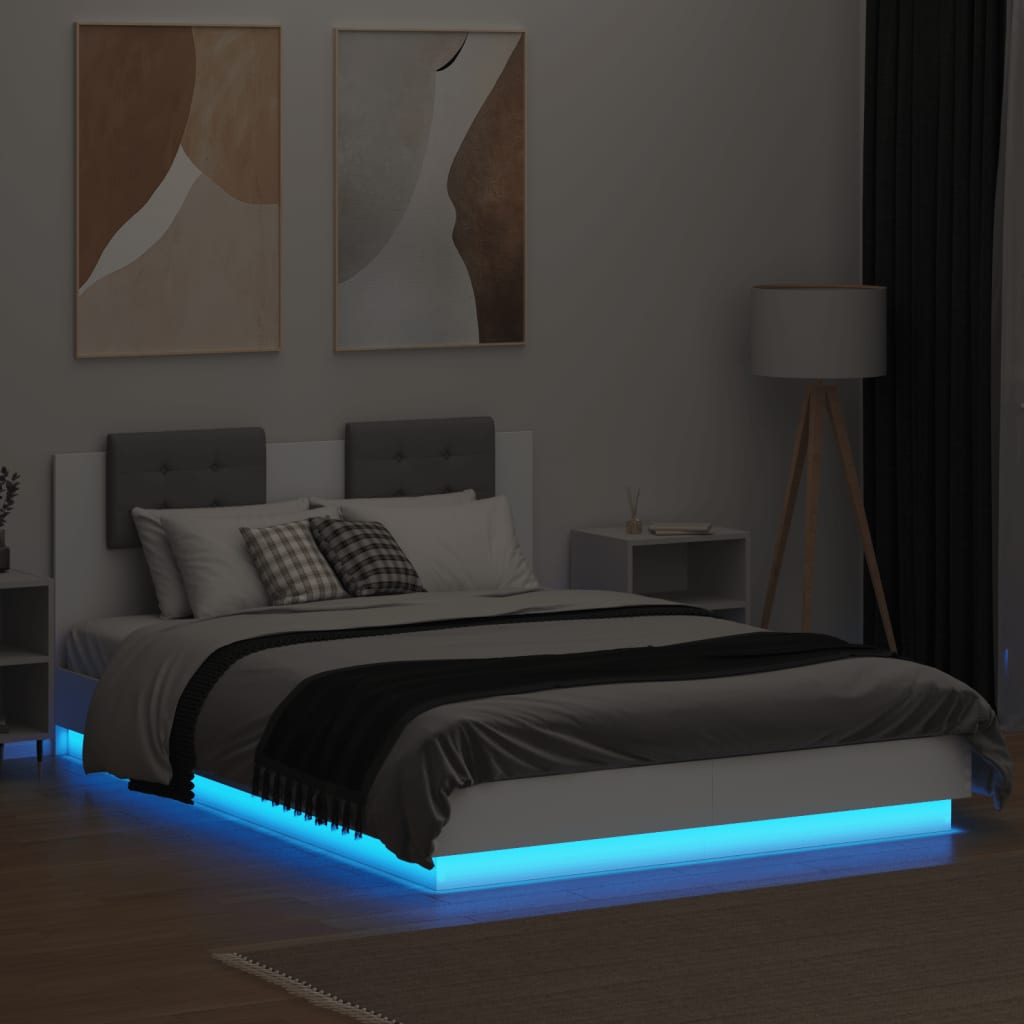 fehér ágykeret fejtámlával és LED-világítással 150 x 200 cm