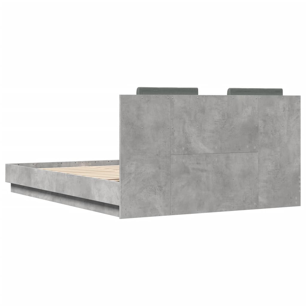 betonszürke ágykeret fejtámlával és LED-világítással 150x200 cm