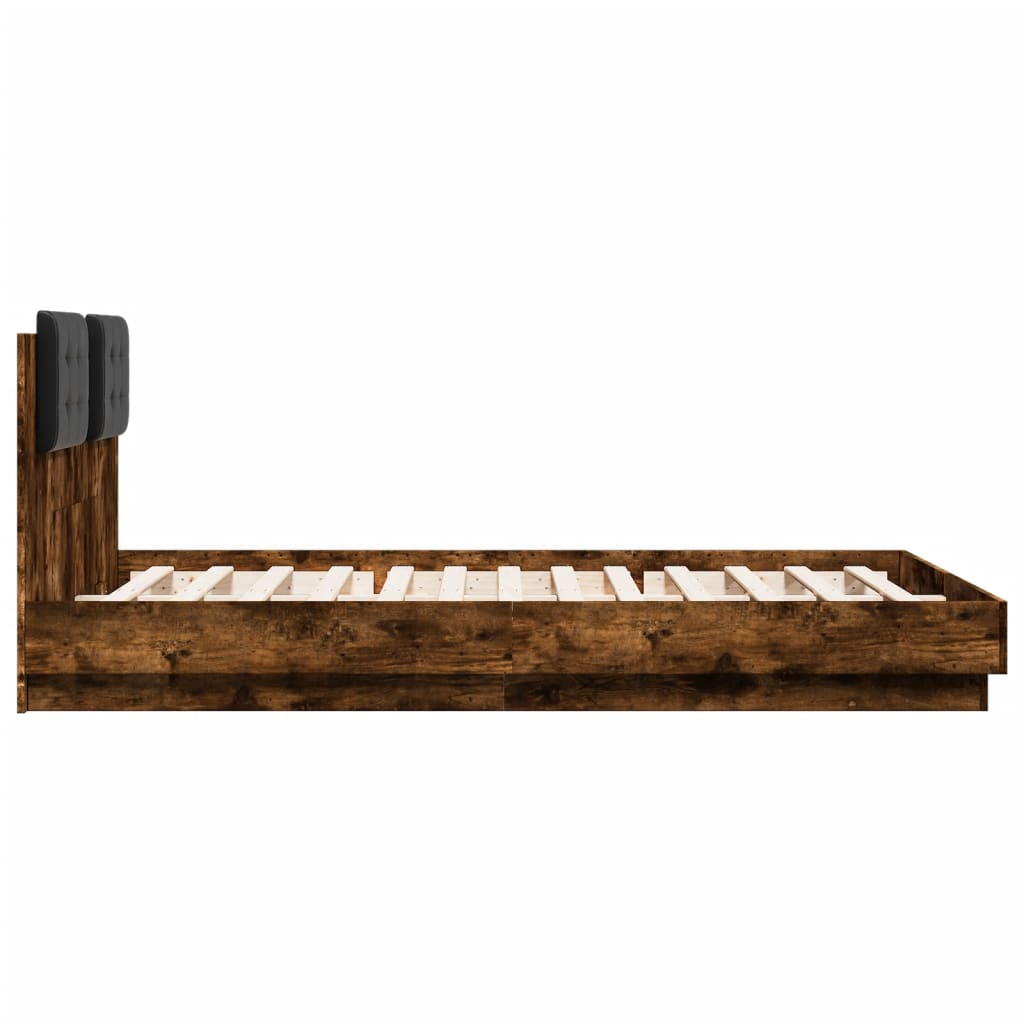 füstös tölgy színű ágykeret fejtámlával és LED-ekkel 120x200 cm