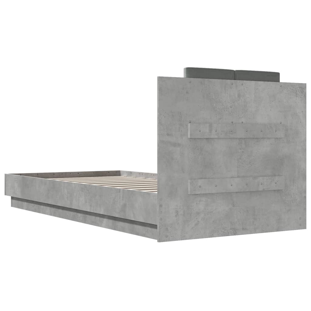 betonszürke ágykeret fejtámlával és LED-világítással 100x200 cm