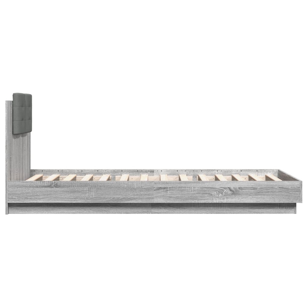 szürke sonoma ágykeret fejtámlával és LED-ekkel 100 x 200 cm