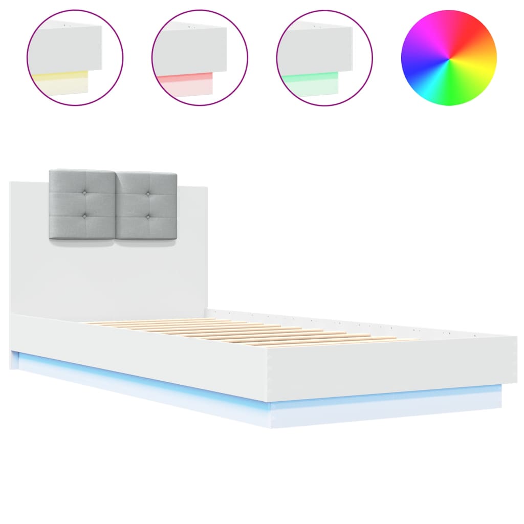fehér ágykeret fejtámlával és LED-világítással 90 x 200 cm