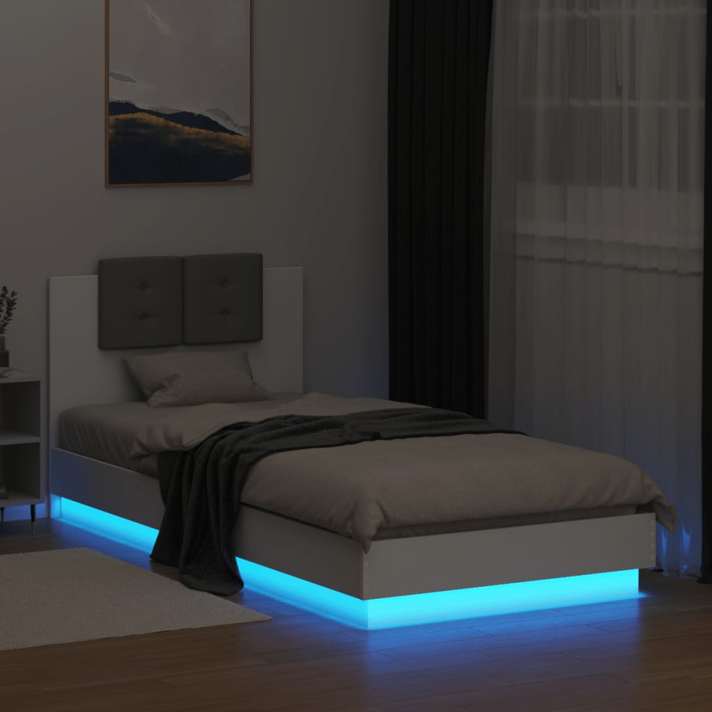 fehér ágykeret fejtámlával és LED-világítással 90 x 200 cm
