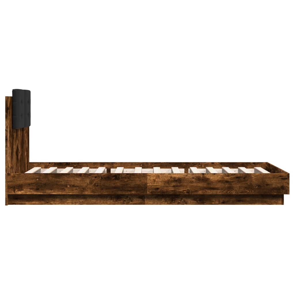 füstös tölgy színű ágykeret fejtámlával és LED-ekkel 90x200 cm