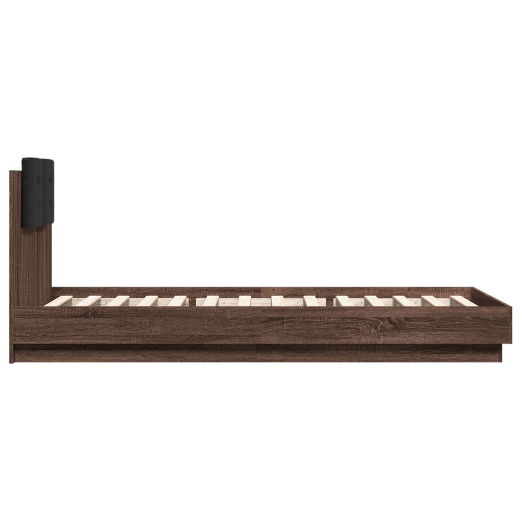 barna tölgy színű ágykeret fejtámlával és LED-ekkel 90 x 200 cm