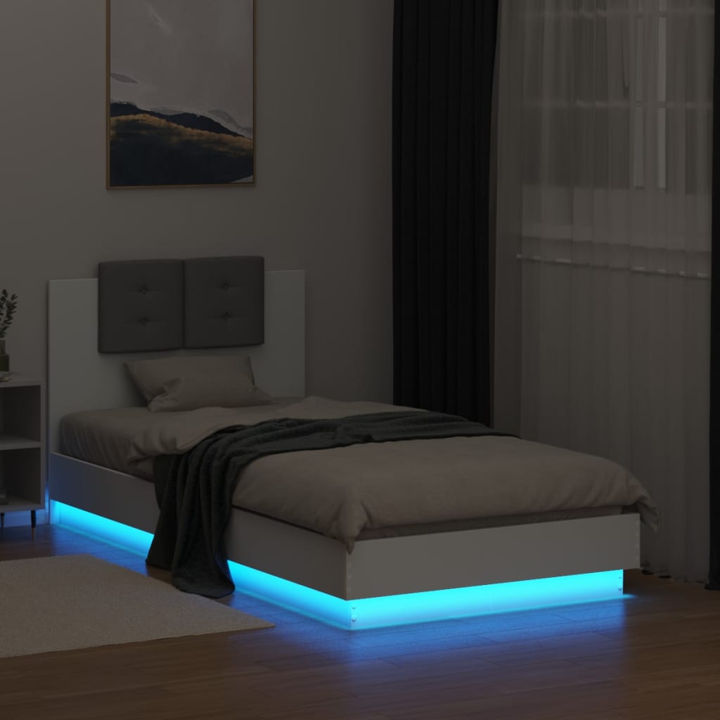 fehér ágykeret fejtámlával és LED-világítással 90 x 190 cm