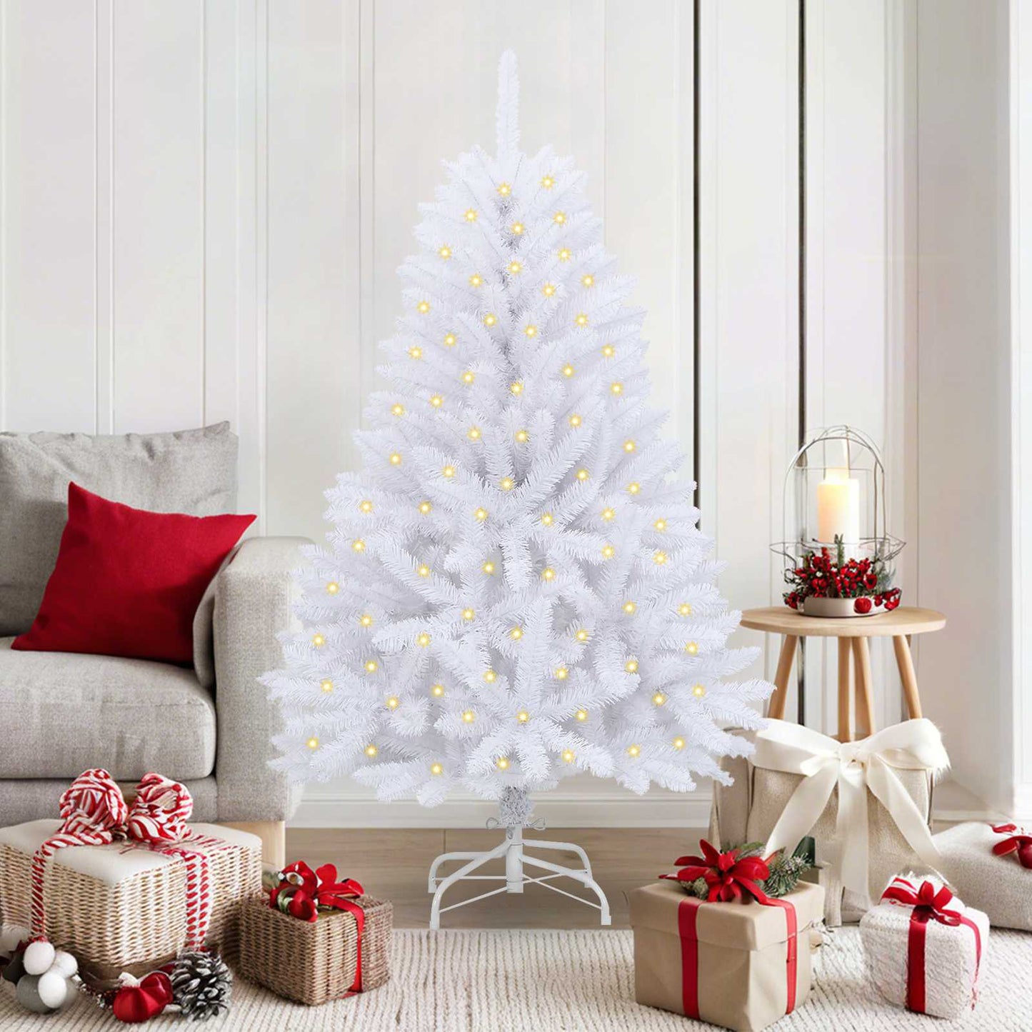 Mű karácsonyfa 150 LED-del Fehér 150 cm PVC és fém