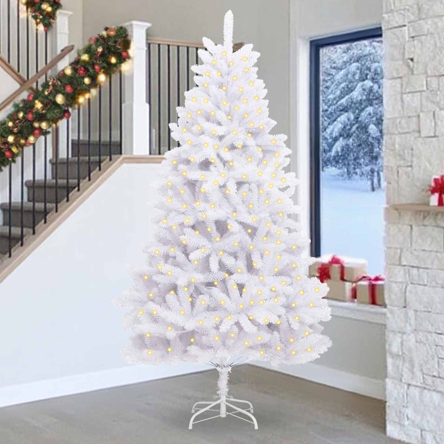 Mű karácsonyfa 300 LED-del Fehér 270 cm PVC és fém
