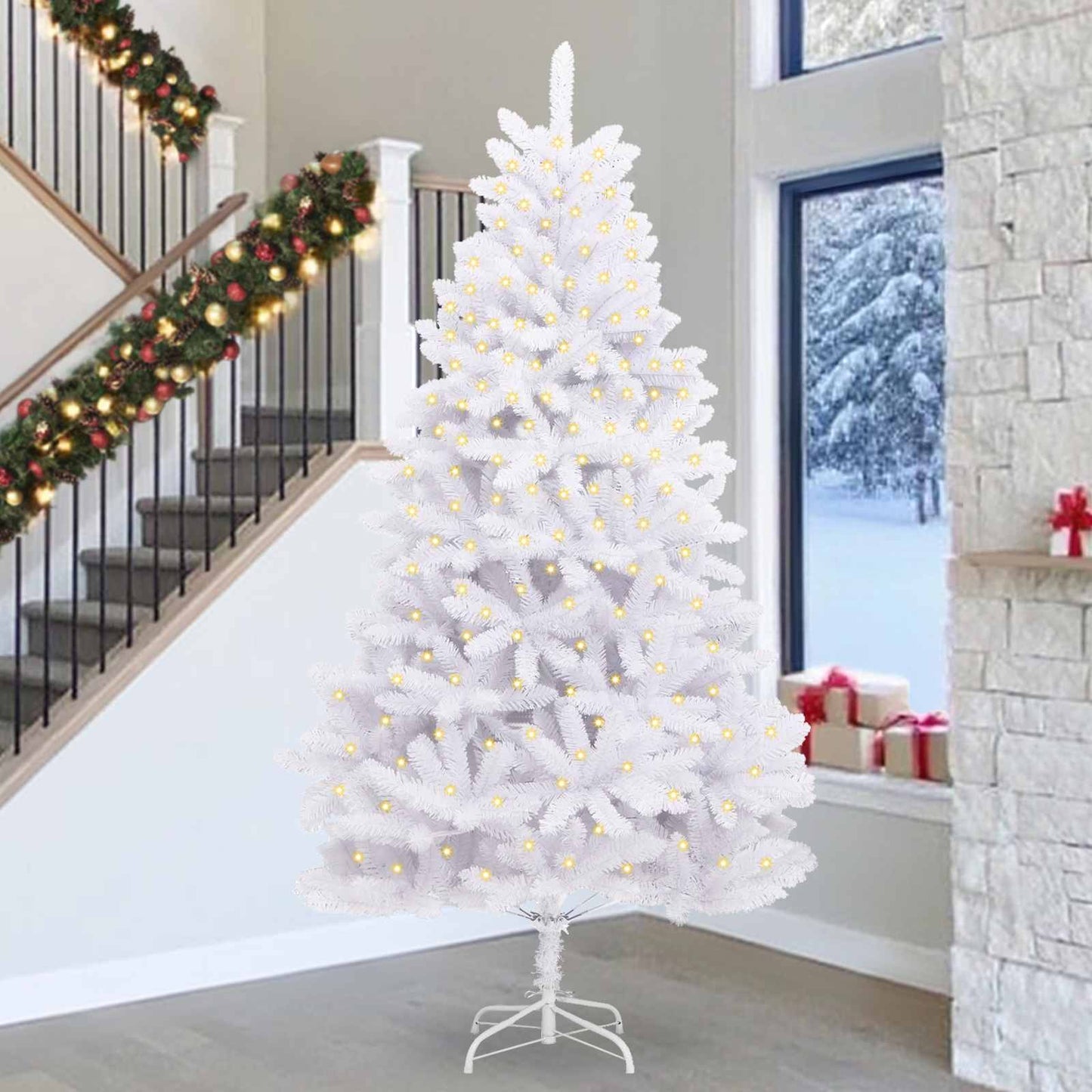 Mű karácsonyfa 300 LED-del Fehér 300 cm PVC és fém