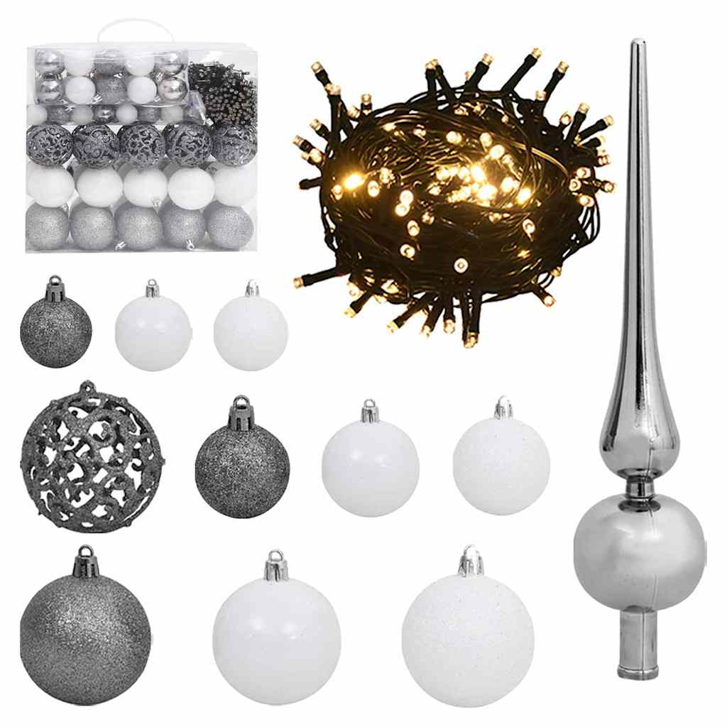csuklópántos műkarácsonyfa 300 LED-del és gömbökkel 180 cm